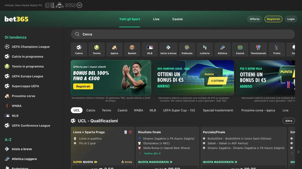 Immagine desktop pulita di Bet365