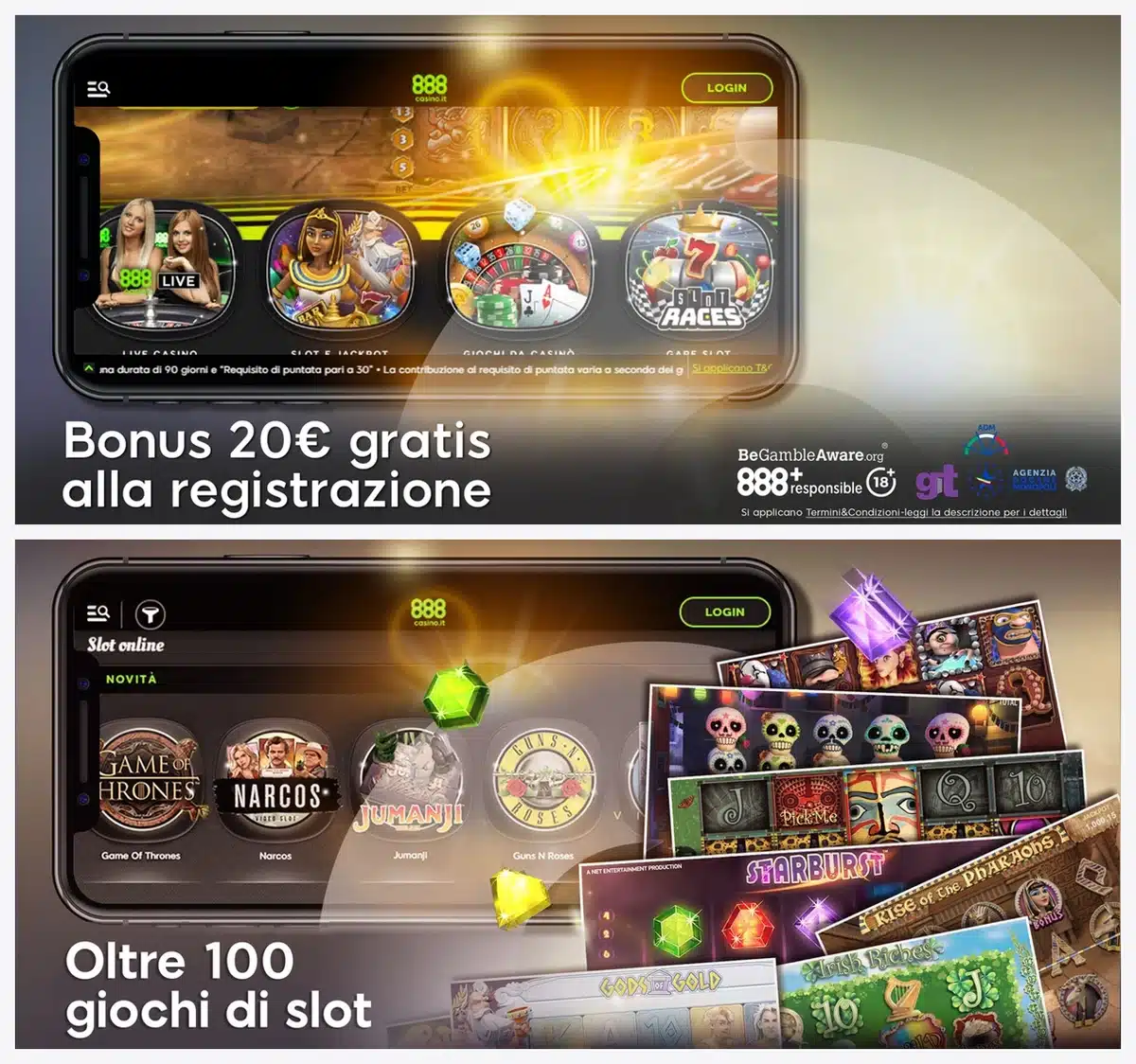 Schermate dell'app di 888 Casino in italiano