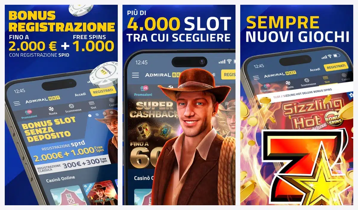 Schermate dell'app di AdmiralBet in italiano