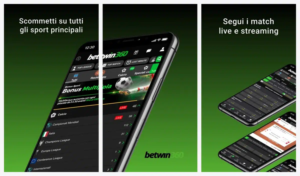 Schermate dell'app di Betwin360 in italiano