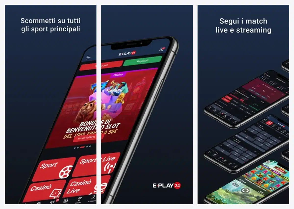 Schermate dell'app di eplay24 in italiano