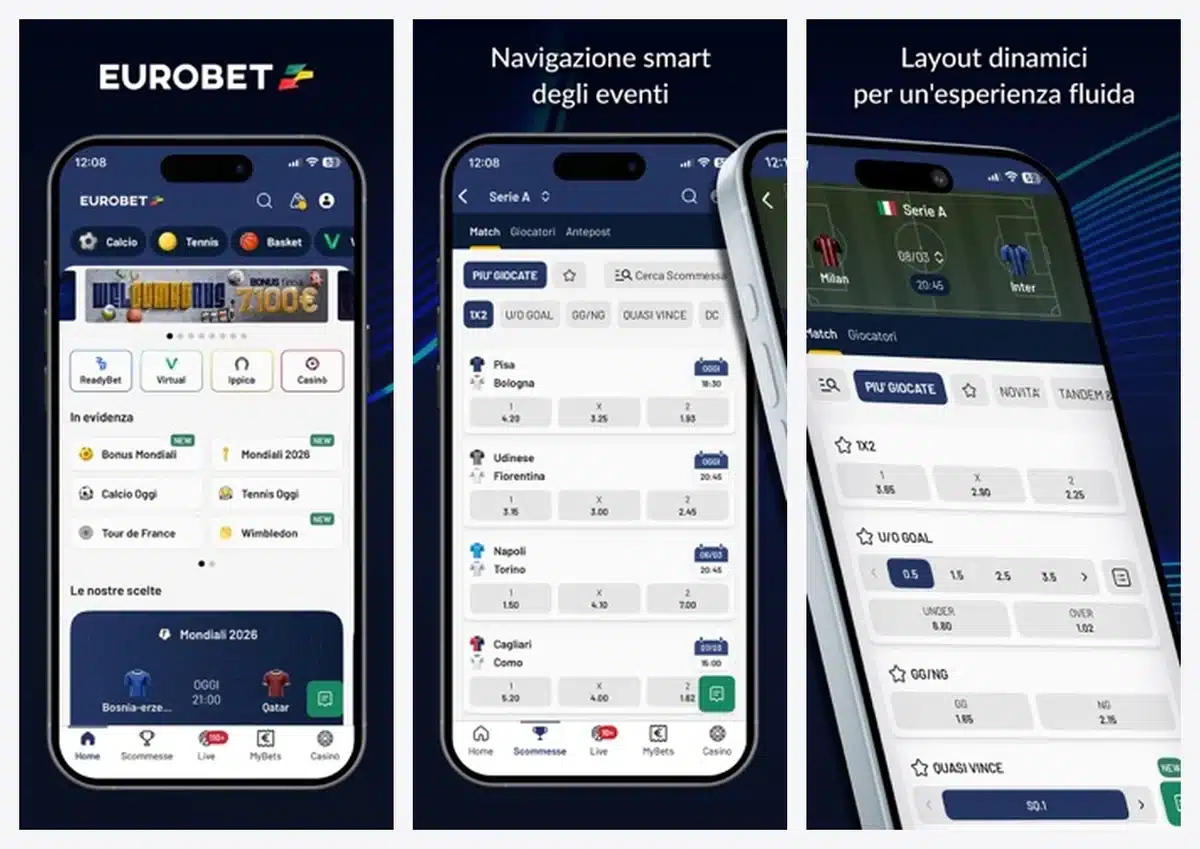 Schermate dell'app casin&ograve; di Eurobet in italiano