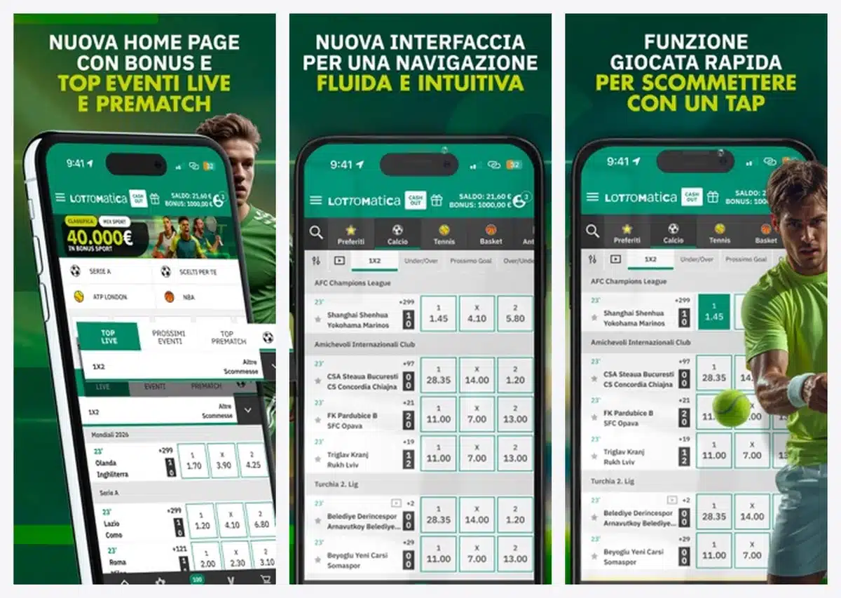 Schermate dell'app di Lottomatica in italiano