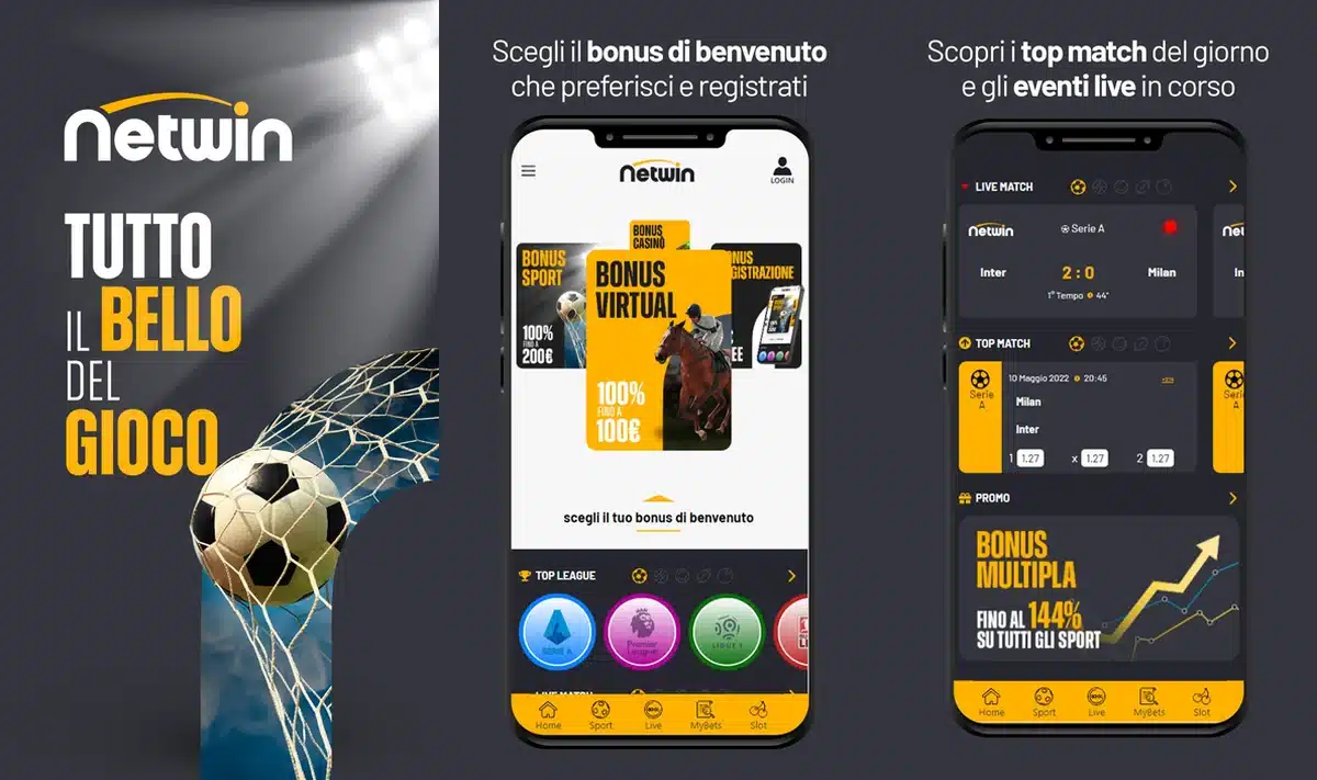 Schermate dell'app di Netwin in italiano