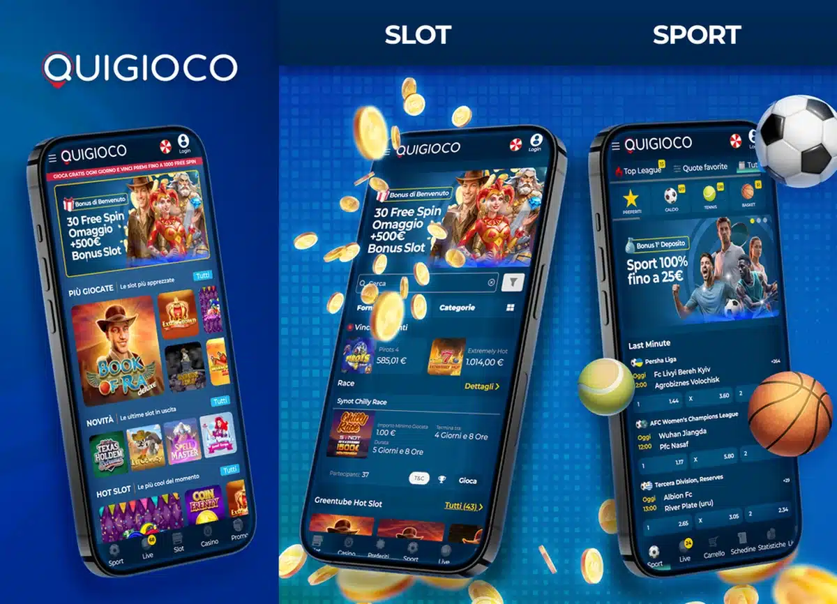 Schermate dell'app di QuiGioco in italiano