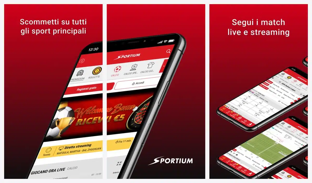 Schermate dell'app di Sportium in italiano