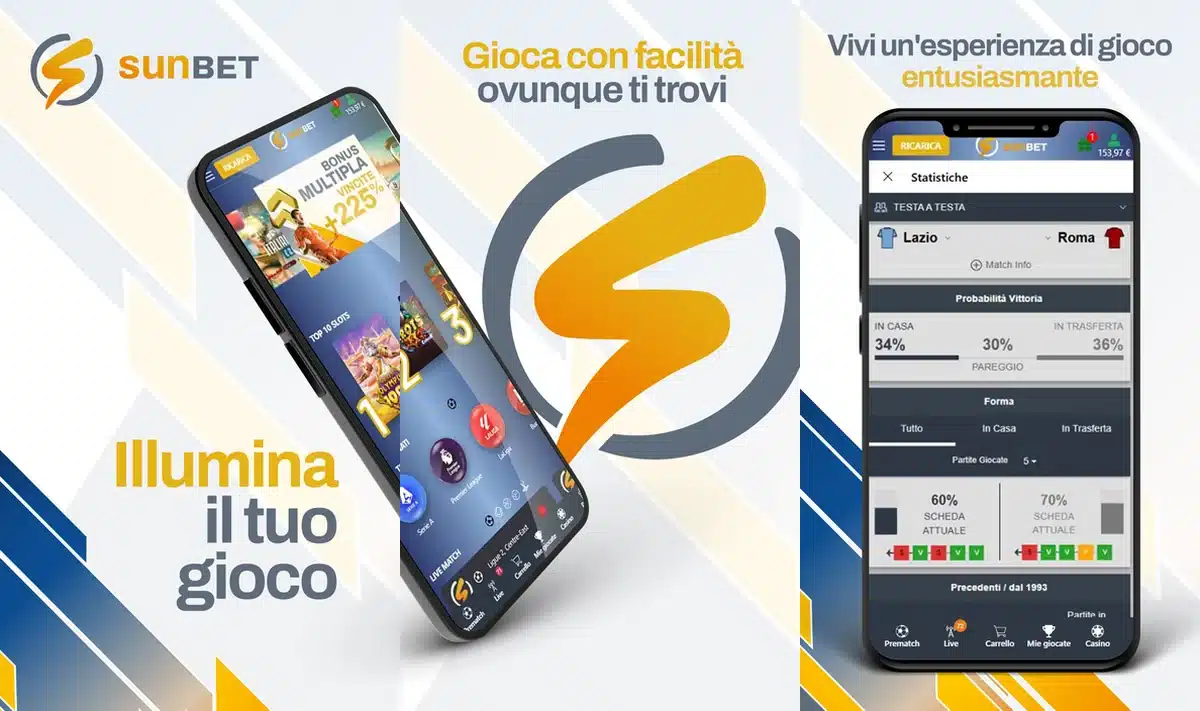 Schermate dell'app di Sunbet in italiano
