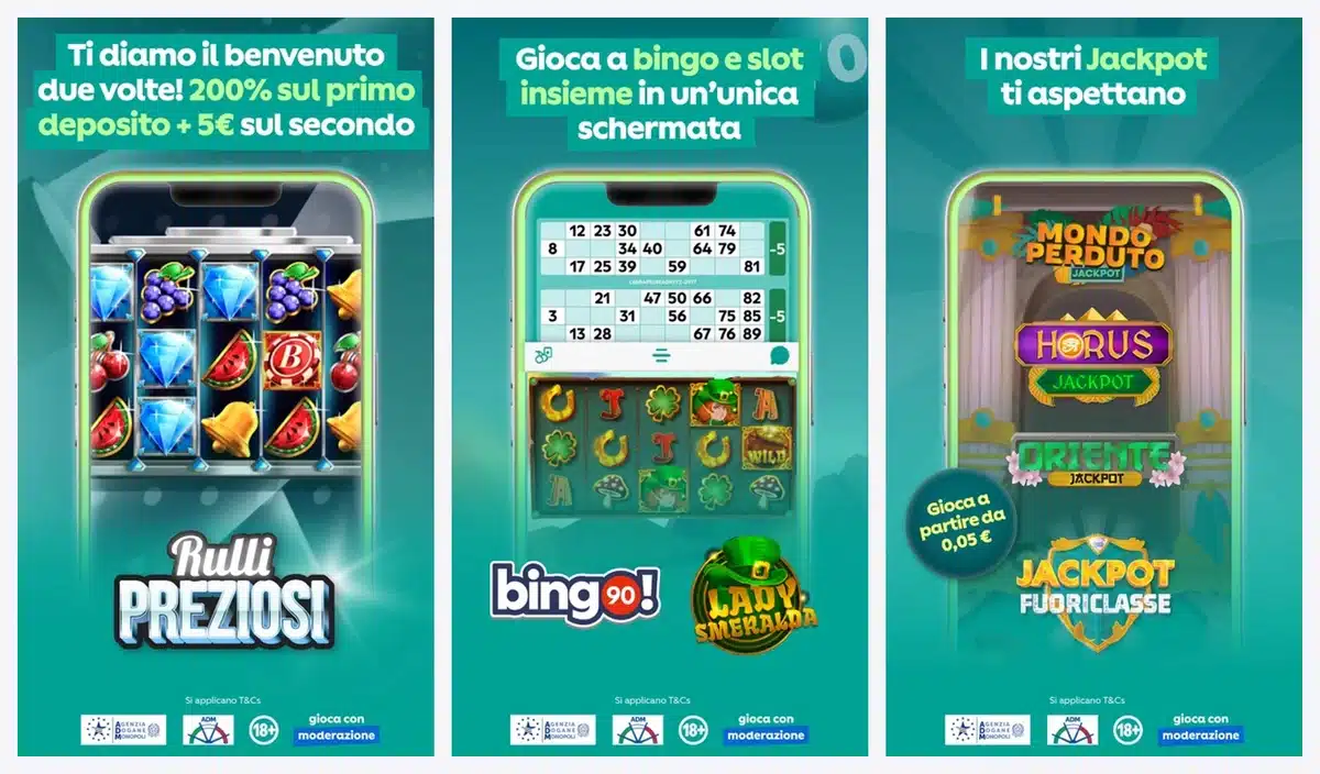 Schermate dell'app di tombola in italiano