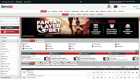 Homepage di DomusBet dedicata alle scommesse